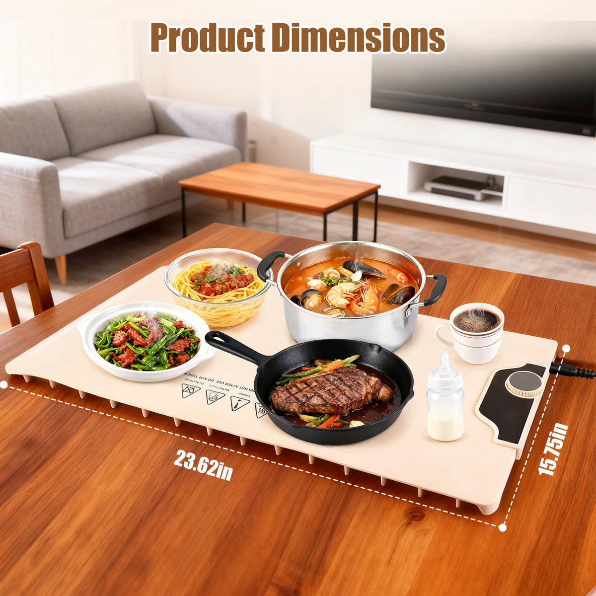 The mat with its size marked: 23.62 by 15.75 inches