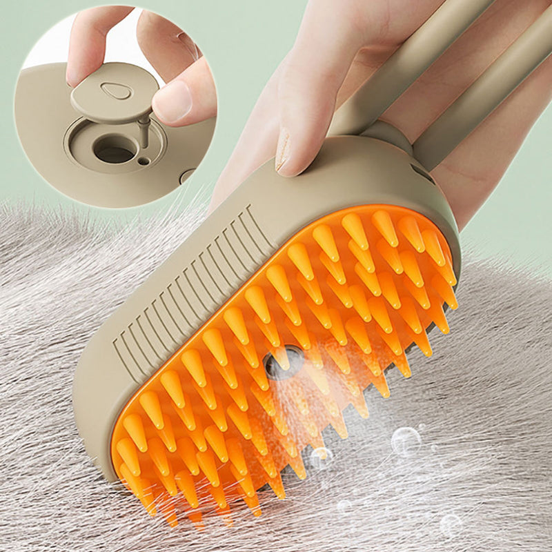 The brush misting water onto a cat as it grooms