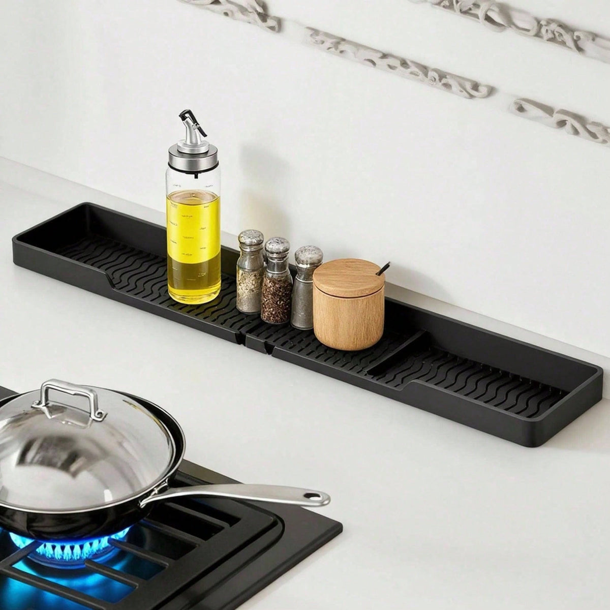 Heat Resistant Silicone Stove Shelf, 30 Inch Space-Saving Kitchen Storage