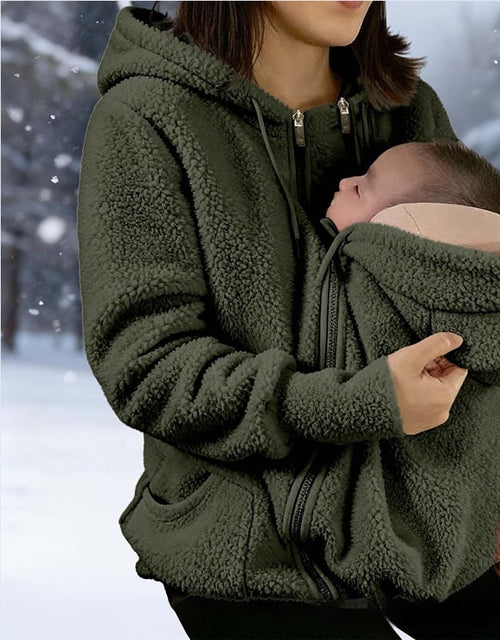 The hoodie in army green, pouch open