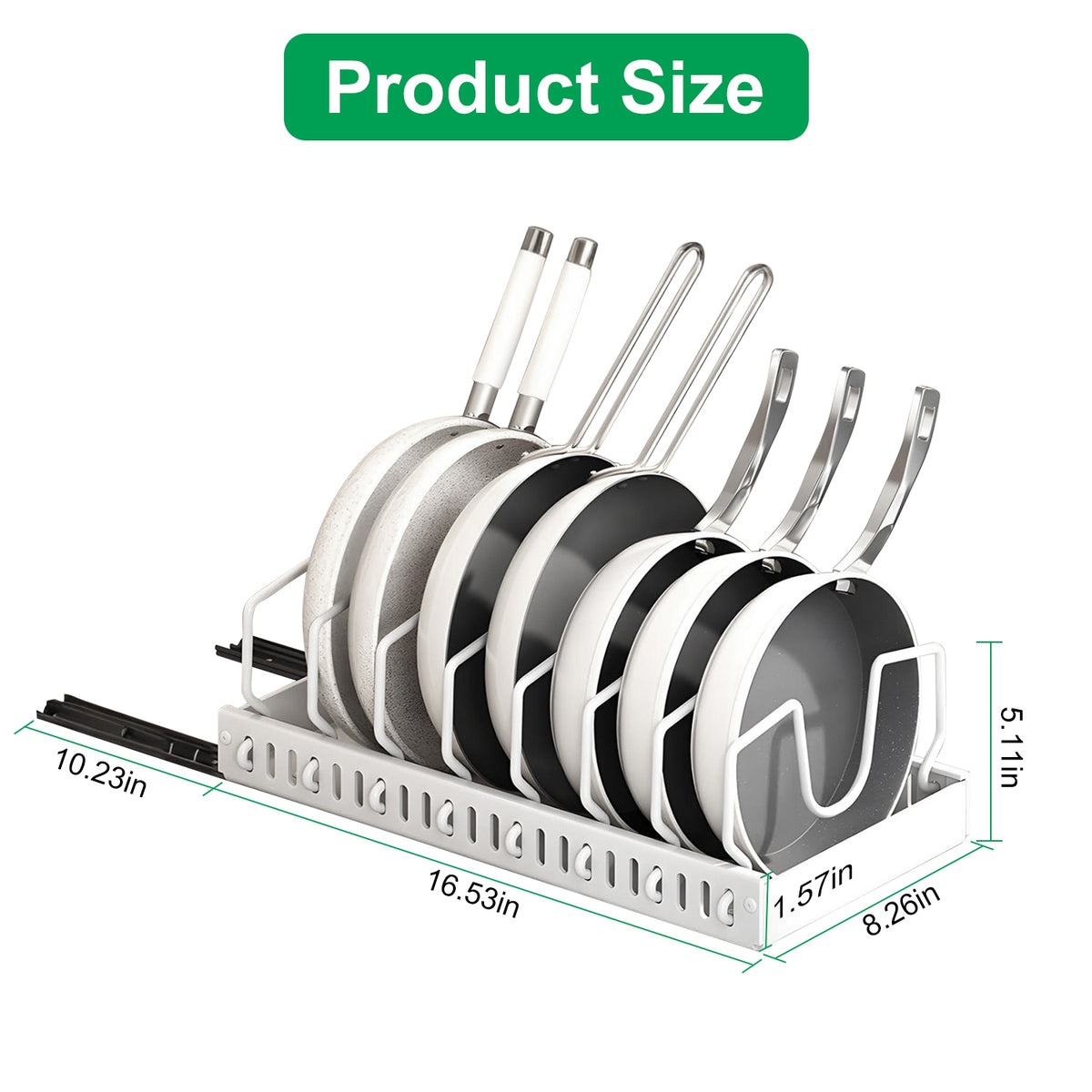 Pull-out under-cabinet pots and pans organizer with adjustable dividers