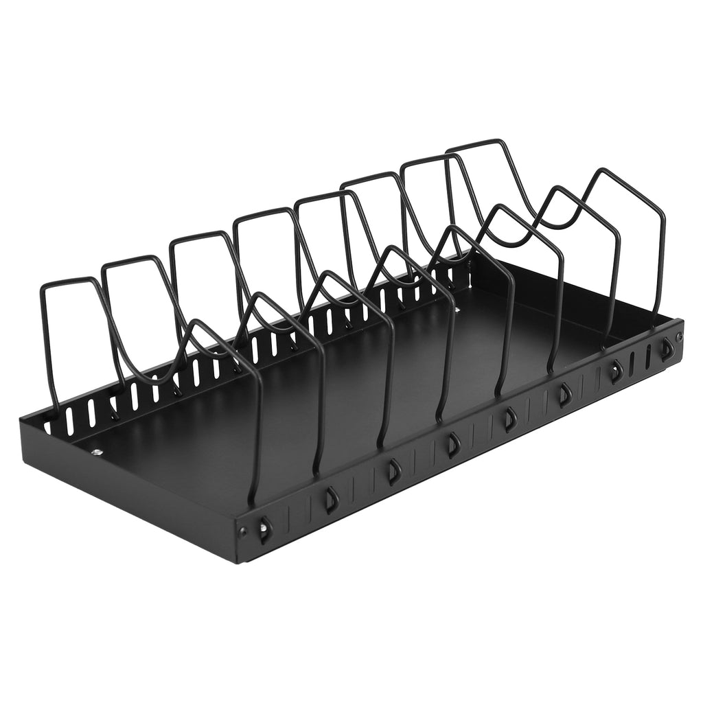 Pull-out under-cabinet pots and pans organizer with adjustable dividers
