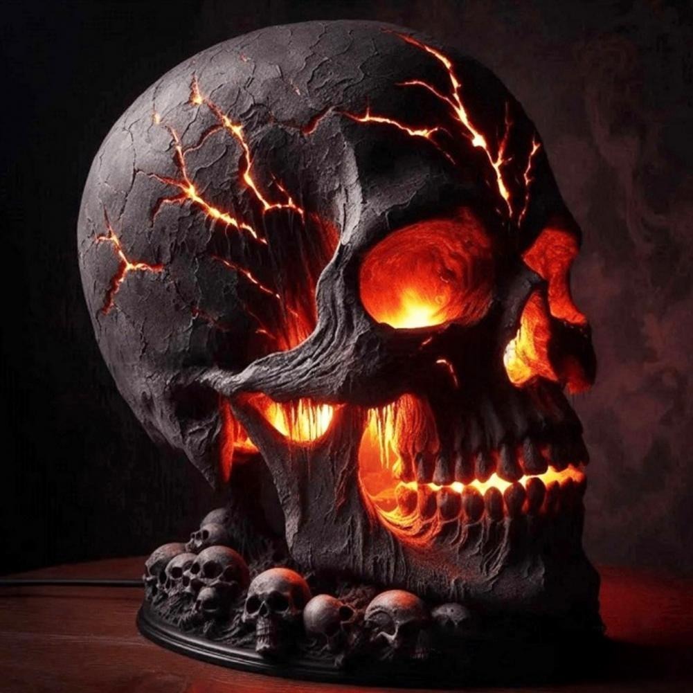 The lit skull, cracks glowing from inside