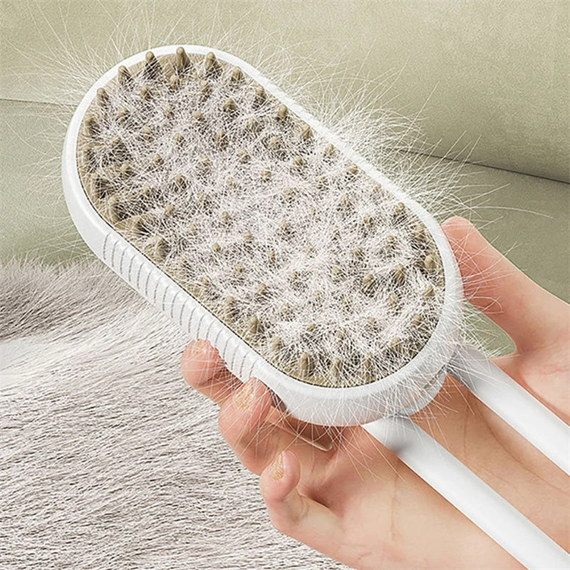The brush head full of collected fur, ready to be emptied