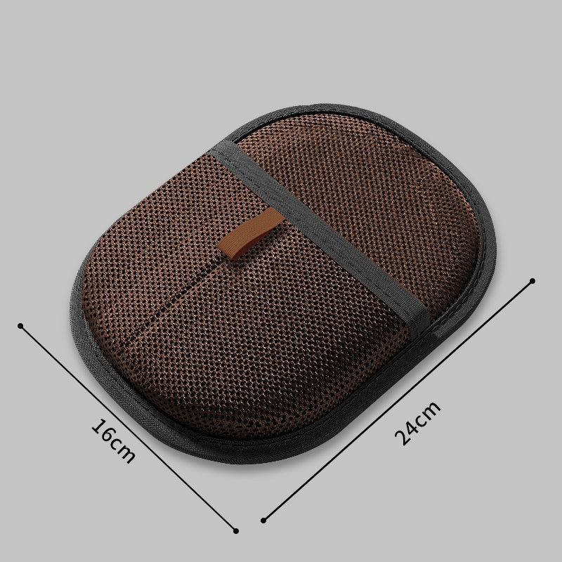 Dark brown pet hair remover mitt with its size marked: 24 by 16 centimetres