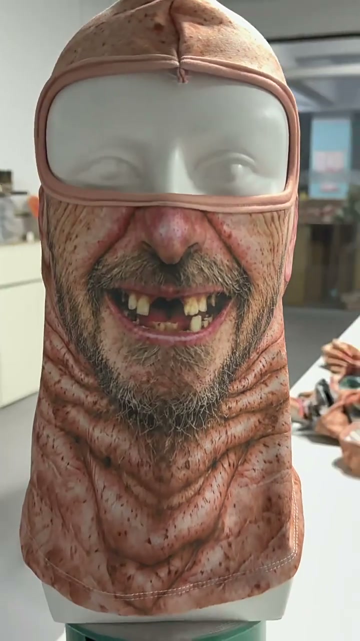 The mask on a mannequin head, front