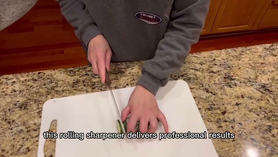 A cucumber sliced cleanly after sharpening