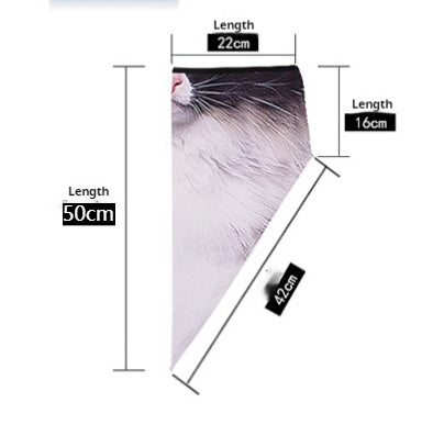 Measured drawing of the bandana: 22 cm across the top, 16 cm down the side panel, 50 cm overall, 42 cm along the diagonal